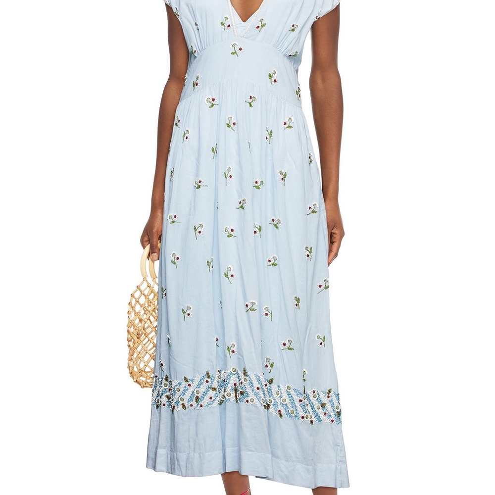 NWOT - Antik Batik Beata embellished gathered cotton-voile midi dress